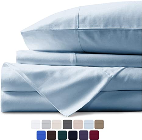 Mayfair Linen 100% Egyptian Cotton Sheets, Sky Blue Twin XL Sheets Set, 600 Thread Count Long Staple Cotton, Sateen Weave for Soft and Silky Feel, Fits Mattress Upto 18'' DEEP Pocket