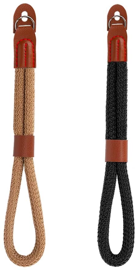 MoKo Camera Hand Wrist Strap [2 Pack], Cotton Adjustable Camera Hand Grip Strap Wristband Stability Security for Fujifilm/Nikon/Canon/Sony/Olympus/Panasonic/SLR/DSLR Digital Cameras - Black/Brown