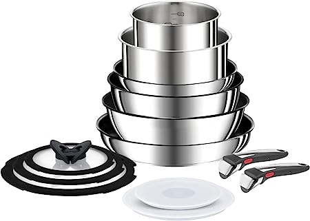 Tefal Ingenio Preference ON Pots & Pans Set, 13 Pieces, Stackable, Removable Handle, Space Saving, Non-Stick, Induction, Stainless Steel, L9749432