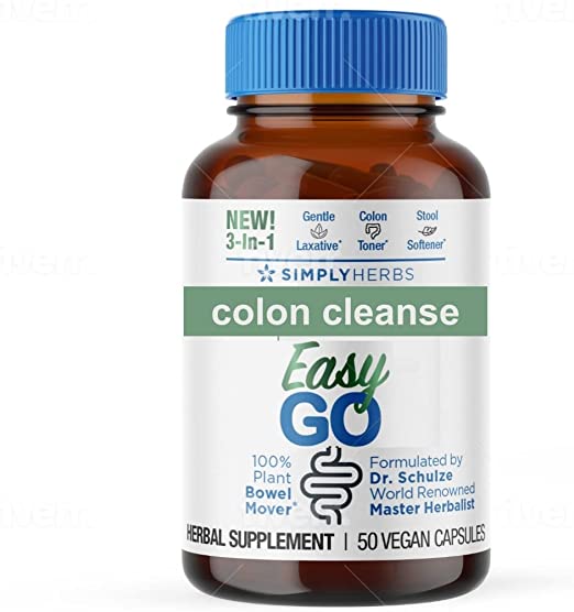 Bowel Mover & Cleanser Easy Go by Dr. Schulze's | 3 in 1 Gentle Laxative, Colon Toner & Stool Softener | 100% Plant Natural | Promotes Regular Bowel Movements - 50 Ct Vegan