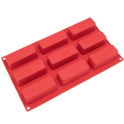 Freshware SL-113RD 9-Cavity Narrow Silicone Mold for Soap, Cake, Bread, Cupcake, Cheesecake, Cornbread, Muffin, Brownie, and More