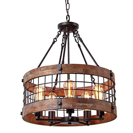 Anmytek C0019 Round Wooden Chandelier Ceiling Lights, Brown