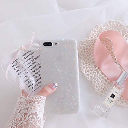 iPhone 7 Plus / iPhone 8 Plus Case for Girls, Glitter Pearly-lustre Translucent Shell Pattern Phone Case [Flexible Soft, Slim Fit, Full Protective] for iPhone 7Plus / iPhone 8Plus 5.5 Inch (Colorful)