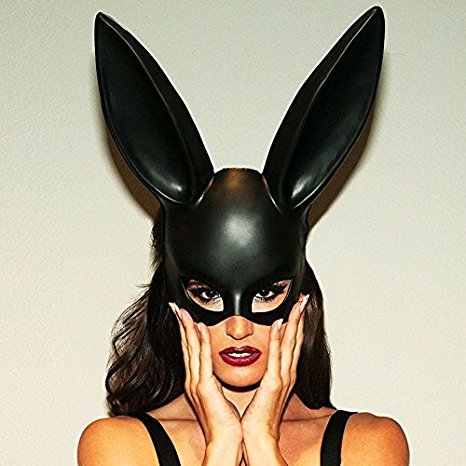 Adorox Sexy Bondage Masquerade Bunny Rabbit Mask Adult Halloween Costume Accessory (Black)
