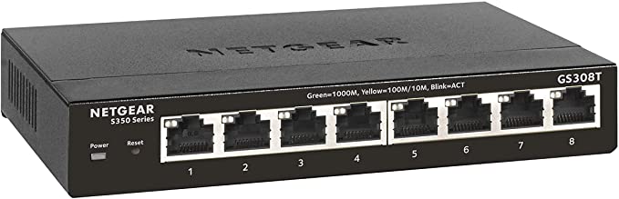 NETGEAR 8-Port Gigabit Ethernet Smart Managed Pro Switch (GS308T) - Desktop, Fanless Housing for Quiet Operation, S350 Series