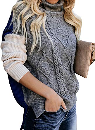 FARYSAYS Women's Cable Knit Turtleneck Long Sleeve Oversize Chunky Pullover Sweater Outerwear