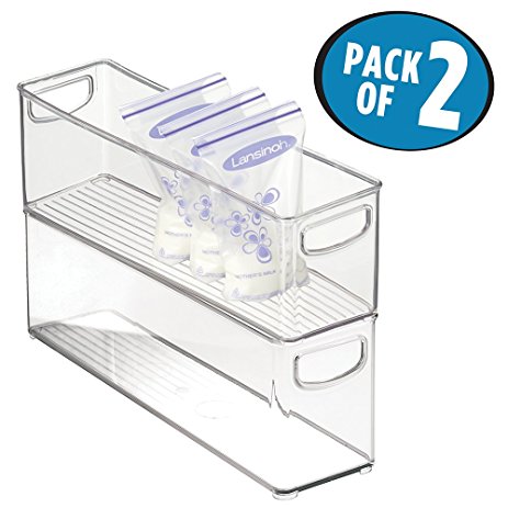 mDesign Baby Food Storage Organizer Bin for Pouches, Breast Milk, Jar - Pack of 2, 16" x 4" x 5", Clear