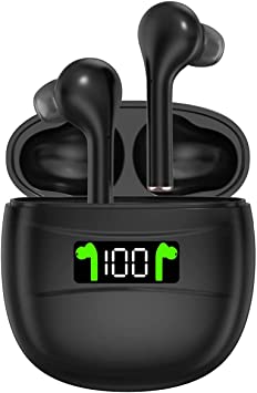 Wireless Earbuds Bluetooth 5.2 Built-in Mic Headphones in-Ear IPX7 with Digital Intelligence LED Display Charging Case HD Stereo Earphones 80 Hrs Playtime Deep Bass for Sports Work Black
