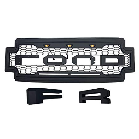 Raptor Style Front Grille For 2017 2018 2019 Ford F250 F350 ABS Black With Amber Lights and Letters
