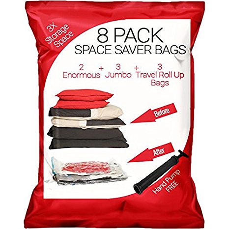 Special Thanks-Giving Deal: 8-Pack Space Saver Vacuum Storage & Travel Roll-Up Bags - Enormous, for Comforters and Blankets