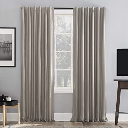 Sun Zero Greyson Faux Dupioni Silk Extreme 100% Blackout Back Tab Curtain Panel, 50" x 84", Stone Beige