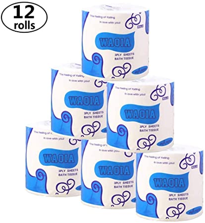Aquarius CiCi 12 Rolls 3-Layer Toilet Paper Soft Toilet Quality White Tissue Kitchen Family Paper Rolls (White, 12)