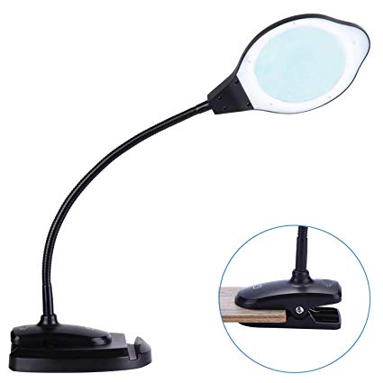 LED Magnifying Lamp, PSIVEN Dimmable 2 in 1 Clamp Table & Desk Lamp, Daylight Bright Magnifier Task Lamp, 4.3'' Extra Large Lens, 3 Brightness Levels, Detachable Base, Workbench, Drafting, Work Light