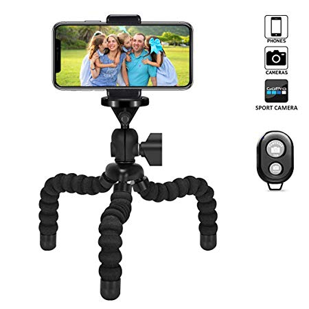 VIUME Phone Tripod, Flexible Octopus Tripod Camera Stand Holder with Bluetooth Remote Control, Smartphone Mini Tripod for iPhone 8/7Plus/XR/Xs Max/XS, Samsung S8/S9 Plus, Note 9/8