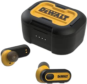 DEWALT True Wireless Bluetooth Earbuds — TWS Bluetooth Headphones — Wireless Earbuds with Type C Charging Case — Waterproof Wireless Earphones — Jobsite Pro-X1 Premium Sound for Outdoor Work