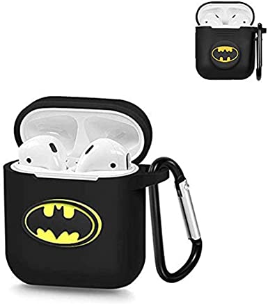 Airpods Case, Newest Full Protective Shockproof Case Cover & Protective Cute Batman Soft 3D Cartoon Silicone Cover Case for Apple Airpods 2 &1 Charging Cases with Carabiner Keychain
