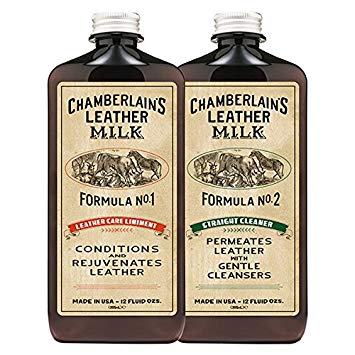 Chamberlain's Leather Milk Conditioner and Cleaner Kit - No. 1-2 Conditioner   Cleaner Kit - All Natural, Non-Toxic Leather Care. 2 Sizes. Made in the USA. Includes 2 Premium Restoration Pads! 12 OZ