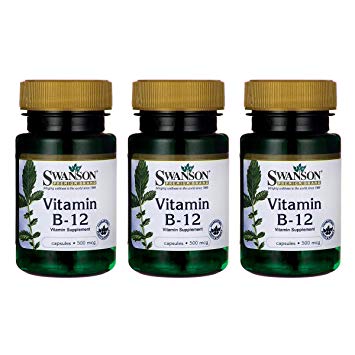 Swanson Vitamin B-12 (Cyanocobalamin) 500 mcg 100 Capsules (3 Pack)
