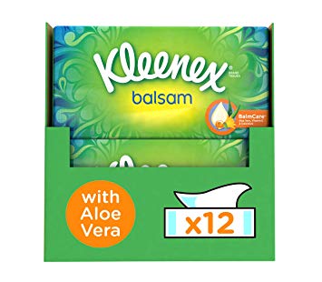 Kleenex Balsam Facial Tissues, Pack of 12 Tissue Boxes (Protective Balm for Cold and Flu Symptons)