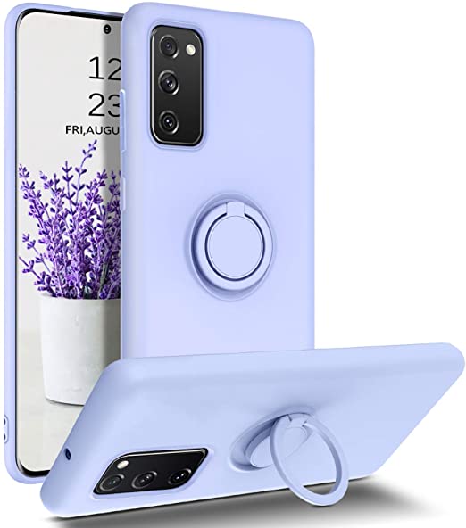 Galaxy S20 FE 5G Case, DUEDUE Liquid Silicone Soft Gel Rubber Slim Cover with Ring Kickstand |Car Mount Function,Shockproof Full Body Protective Case for Samsung S20 FE 4G for Women Men, Purple