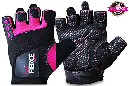 Womens Weightlifting Gloves in Black or Pink plus *FREE* Padded Figure 8 Lifting Straps for Powerlifting and Heavier Weight plus *FREE* Fox Fierce Fitness Workout for Women Ebook