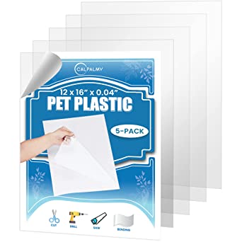 5 Pack PET Sheet Panels - 12" x 16" x 0.04" Clear Acrylic Sheet-Quality Shatterproof, Lightweight, and Affordable Glass Alternative Perfect for Poster Frames, Counter Barriers, and Pet Barriers.