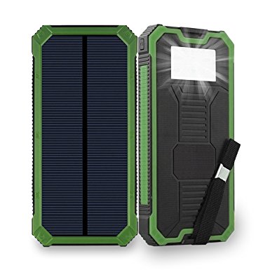 Solar Charger 15000mAh Friengood Portable Solar Panel Power Bank, Dual USB Port Battery Phone Charger with 6 LED Emergency Light for iPhone, iPad, Samsung and More (Green)