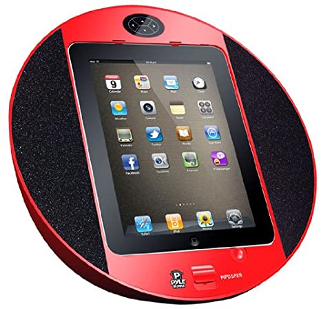 Pyle Home PIPDSP2R Touch Screen Dock with Built-In FM Radio/Alarm Clock for iPod, iPhone and iPad (Red)