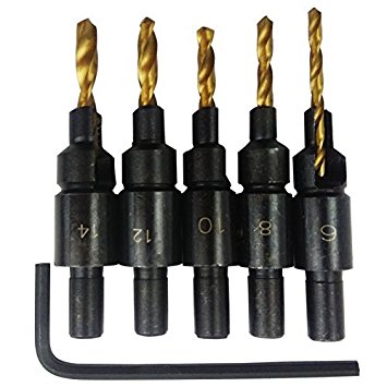 Fashion Outlet 5 PCS Woodworkers Countersink Drill Bit#6 #8 #10 #12 # 14 Counterbore Counter Bit