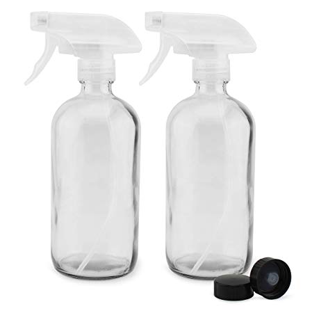 Cornucopia 16-Ounce Clear Glass Spray Bottles (2-Pack), w/Natural White 3-Setting Mist & Stream Sprayers