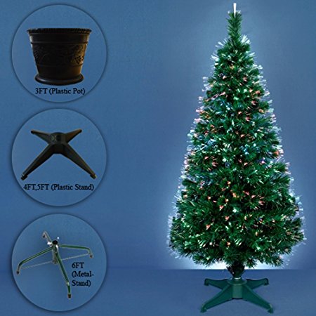 FunkyBuys® Green Fibre Optic Christmas Xmas Tree (SI-FO2004) w/ Multicolor METAL Stand Best - 6ft (220 Tips)
