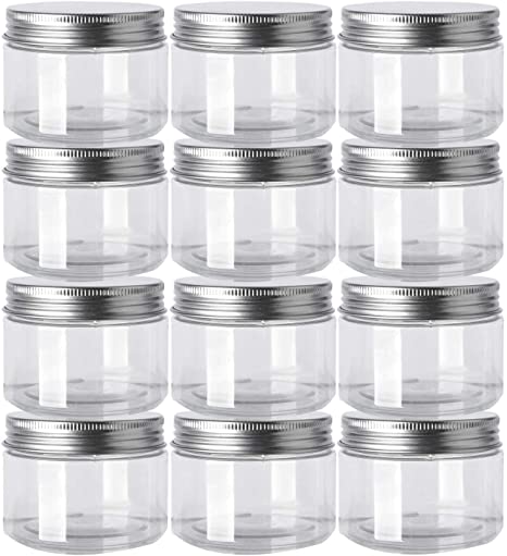 12 Pack Clear Plastic Jars Containers with Screw On Lids,Refillable Wide-Mouth Plastic Slime Storage Containers for Beauty Products,Kitchen & Household Storage - BPA Free (5.3 Ounce)