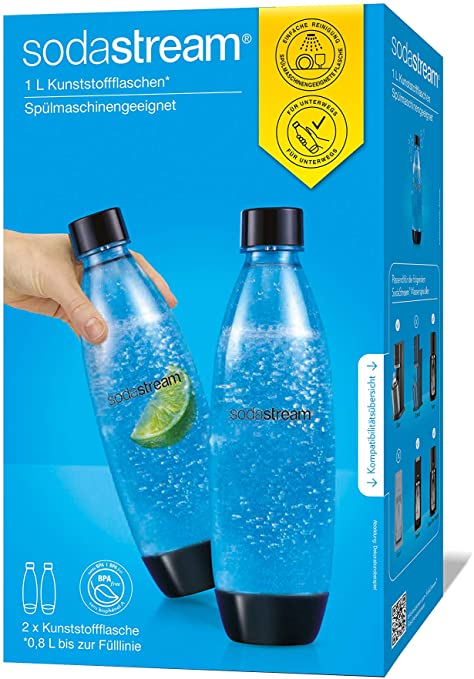 SodaStream DuoPack Fuse 2x 1L KST-Flasche - spülmaschinengeeignet (BPA frei) - Ersatzflaschen für SodaStream Wassersprudler mit PET-Flaschen