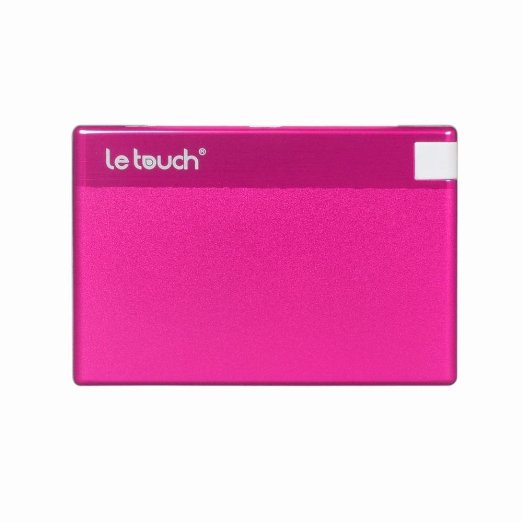 Le Touch 1350mAH Credit Card Size Charger(5V/ 750mah Output) Portable External Battery Pack with Built-in Micro USB Ultra-slim for Samsung Galaxy S6 S6 Edge S6 Edge   S5, S4, S3, Note 5, Note 4, Note 3, HTC and Most Smartphone, Tablets and Other Device (Rose)