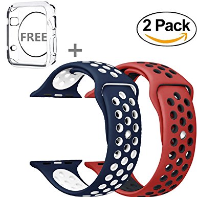 Apple Watch Band 42mm, R-fun Direct Soft Silicone Replacement Band for Apple Watch Series 3, Series 2, Series 1, Sport , Edition (42MM-Red/black blue/write, 42MM)