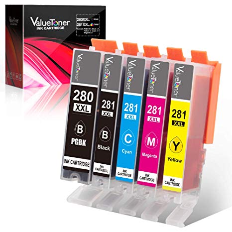 Valuetoner Compatible Ink Cartridge Replacement for Canon PGI-280XXL CLI-281XXL PGI 280 XXL CLI 281 XXL for PIXMA TR7520 TR8520 TS6120 TS6220 TS8120 TS8220 TS9120 TS9520 TS9521C TS702 Printer (5-Pack)