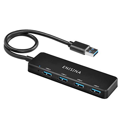 Enisina USB Hub 4 ports USB 3.0 HUB Slim & Light for USB Compatible Devices, Black
