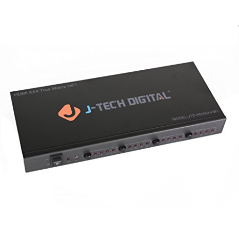 J-Tech Digital ProAV HDMI 4X4 Matrix Switcher 4 Ports Inputs and 4 Port Outputs supports 1920X1080 @60HZ, HDCP, 3D & Deep Color, HDMI 1.3 Compliant (4X4 1080P)