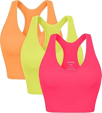 ODODOS 3-Pack Seamless Racerback Crop Tank for Women Ribbed Knit Soft Crop Tops