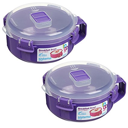 Sistema To Go Collection Microwave Breakfast Bowl (2 Pack) 28.7 Ounce/ 3.6 Cup, Blue or Lime or Pink or Purple