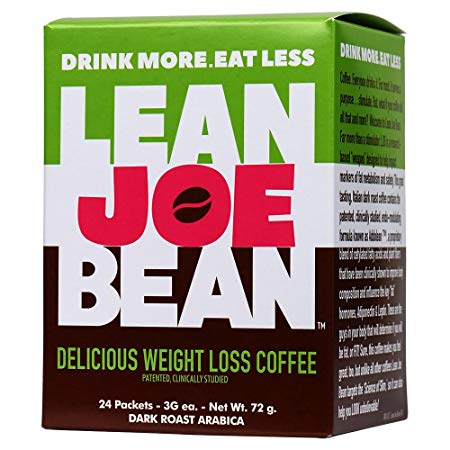 Lean Joe Bean - Drink More, Eat Less, Delicious Dark Roast Arabica Weight Loss Instant Coffee, 1 Box of 24 Packets