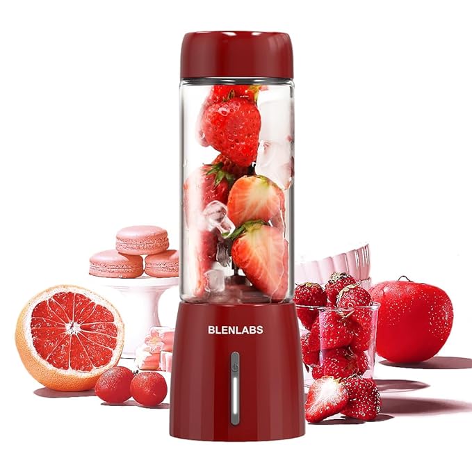 Portable Blender for Smoothie, Milk, Shakes, Ice Crushing, Baby Food, Portable Hand Blender For Kitchen, Usb Rechargeable Fruit Juicer Machine with 4000 mAh, 450 ML (Red)