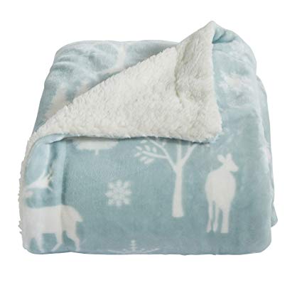 Premium Reversible Sherpa and Sculpted Velvet Plush Luxury Blanket. Fuzzy, Soft, Warm Berber Fleece Bed Blanket. (Twin, Enchanted Woods - Blue)