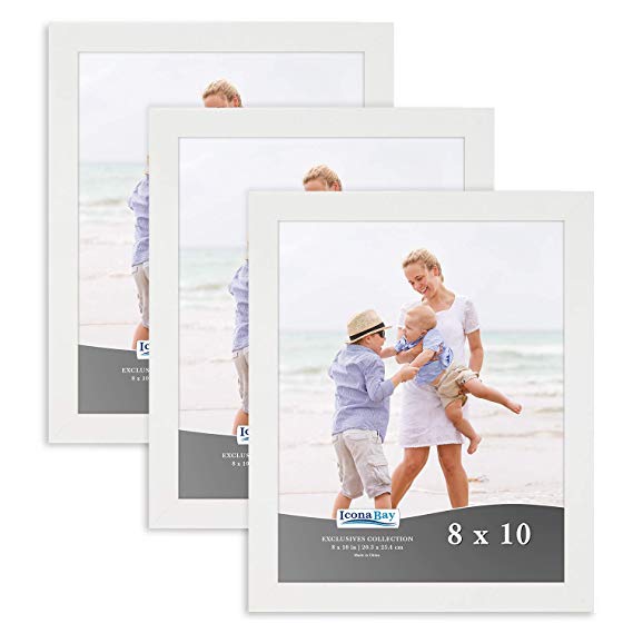Icona Bay 8x10 Picture Frame (3 Pack, White), Sturdy Wood Composite Photo Frame 8 x 10, Wall or Table Mount, Set of 3 Exclusives Collection