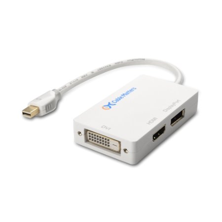 Cable Matters Mini DisplayPort (Thunderbolt™ 2 Port Compatible) to HDMI/DVI/DisplayPort Male to Female 3-in-1 Adapter