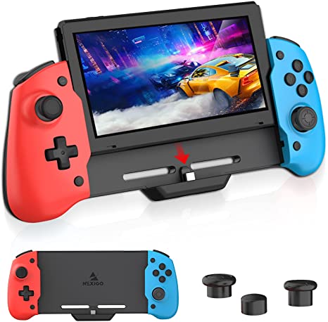 NexiGo Switch Controller for Handheld Mode, Ergonomic Controller for Nintendo Switch with 6-Axis Gyro, Dual Motor Vibration, Compatible with All Games of Switch (Red & Blue) Not for OLED