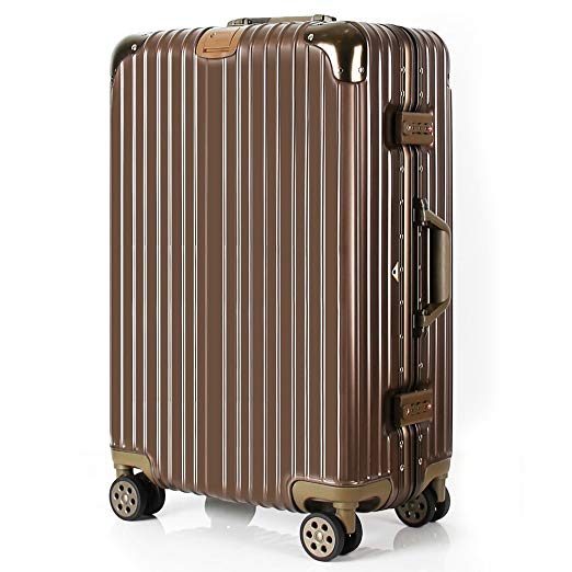 Travel Luggage PC ABS Rolling Wheels Aluminum Hardside TSA Approved Carry on Suitcase 20/24/28inch (Titanium Gold, 28")