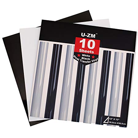 U-ZM Heat Transfer Vinyl HTV Bundle 12" x 12" (Black White)