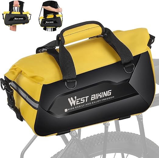 West Biking Bike Rack Bag - 3 in 1 Bicycle Trunk Pannier Bag, 13L/24L Capacity Bike Rear Seat Bag with Waterproof Carbon, Bicycle Rack Rear Carrier Bag with Shoulder Strap (Yellow Black)