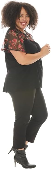 Star Vixen Women's Plus-Size Illusion Top with Flutter Sleeve Detail